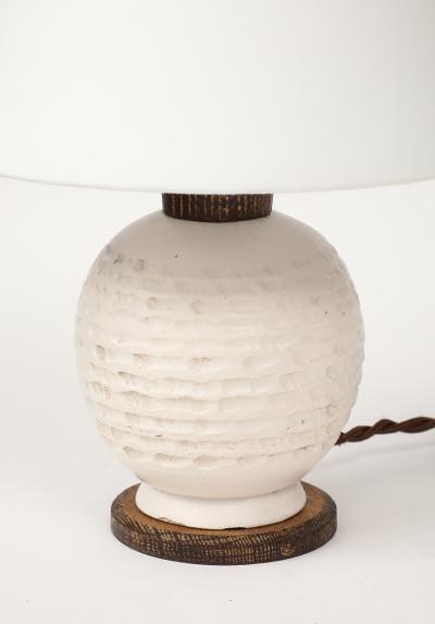 White Ceramic Lamp with Limed Oak Bronze Hardware France c 1940