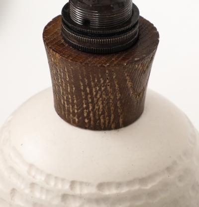 White Ceramic Lamp with Limed Oak Bronze Hardware France c 1940