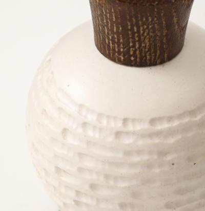 White Ceramic Lamp with Limed Oak Bronze Hardware France c 1940