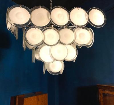 White Disc Murano Chandelier 1970s