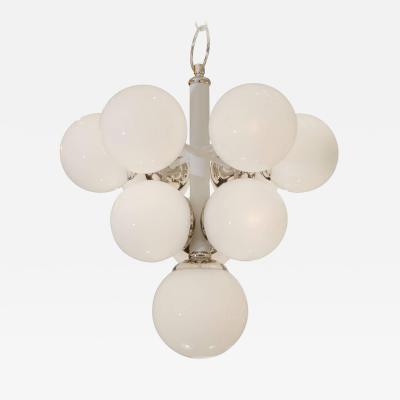 White Enameled Pyramid Chandelier with Gloss Opal Globes