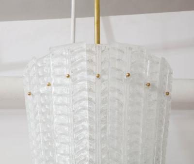 White Frosted Textured Murano Glass and Brass Pendant Chandelier Italy 2022