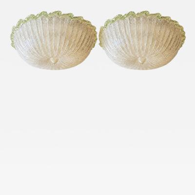 White Graniglia Budino Murano Glass Flush Mount in 70 Style Green Trimming