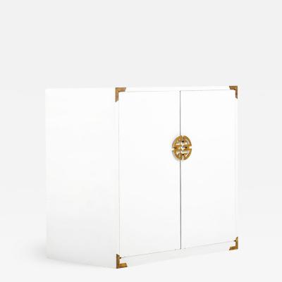 White Hollywood Regency Cabinet in White with Gold Accents c 1970s