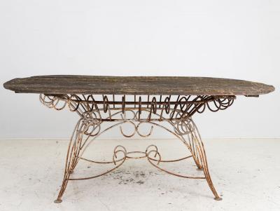 White Iron and Wood Topped Garden Dining Table France 1930s