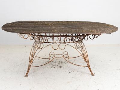 White Iron and Wood Topped Garden Dining Table France 1930s