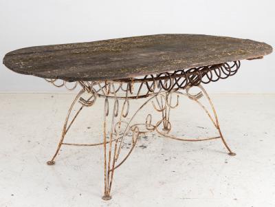 White Iron and Wood Topped Garden Dining Table France 1930s