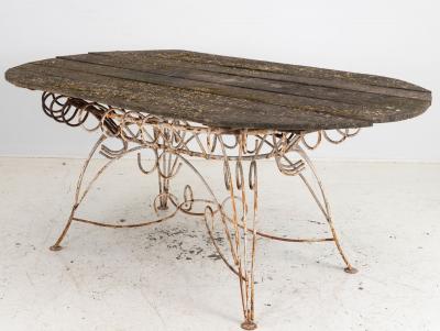 White Iron and Wood Topped Garden Dining Table France 1930s