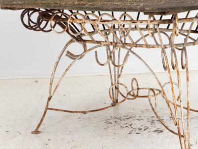 White Iron and Wood Topped Garden Dining Table France 1930s