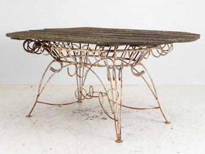 White Iron and Wood Topped Garden Dining Table France 1930s