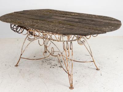 White Iron and Wood Topped Garden Dining Table France 1930s