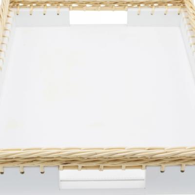 White Leather And Wicker Tray