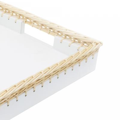 White Leather And Wicker Tray