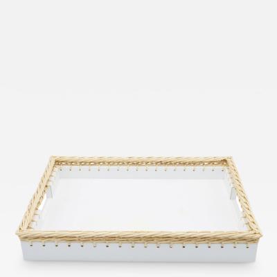 White Leather And Wicker Tray