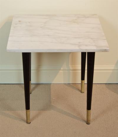 White Marble Top Side Table with Ebonized Legs