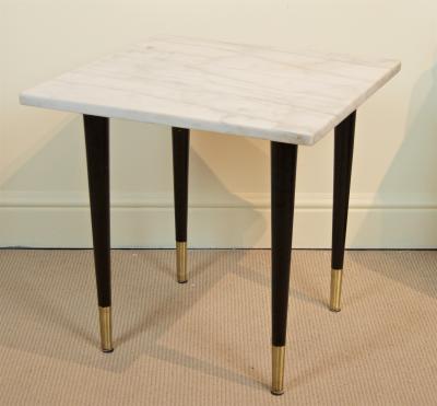 White Marble Top Side Table with Ebonized Legs
