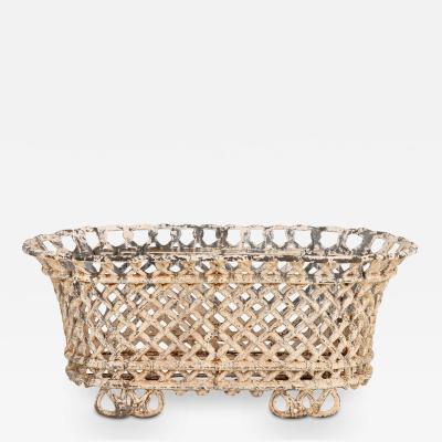 White Painted Cast Iron Latticework Basket French early 20th C 