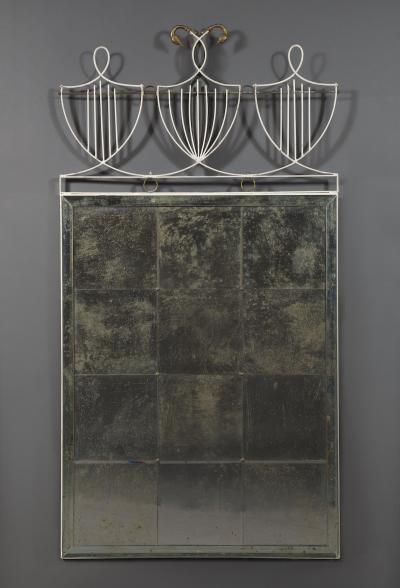 White Painted Iron Mirror with Gilt Brass Detailing 12 Beveled Mirror Plates