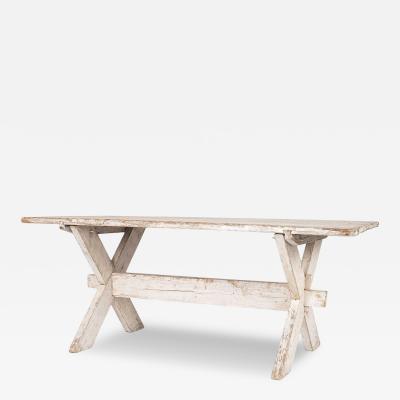 White Painted X Leg Trestle Base Swedish Dining Table