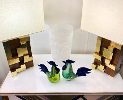 White Textured Murano Glass Vase with Fern Decor