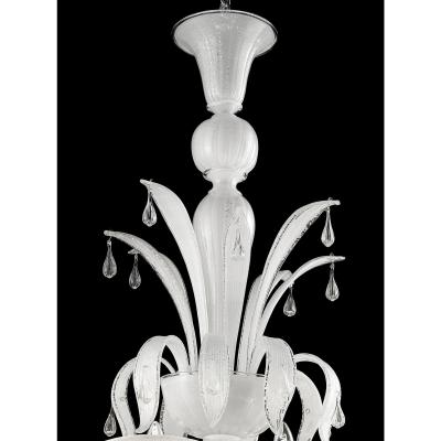 White Venetian Ca Rezzonico Murano Glass Chandelier With Clear Glass Drops