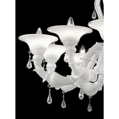 White Venetian Ca Rezzonico Murano Glass Chandelier With Clear Glass Drops