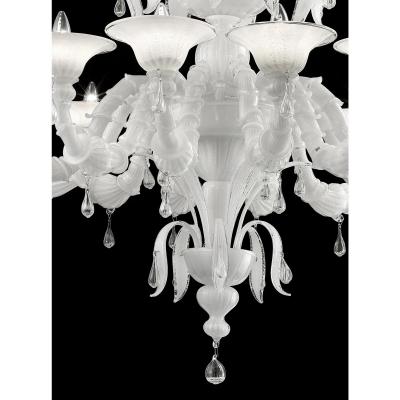 White Venetian Ca Rezzonico Murano Glass Chandelier With Clear Glass Drops
