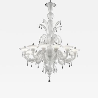 White Venetian Ca Rezzonico Murano Glass Chandelier With Clear Glass Drops