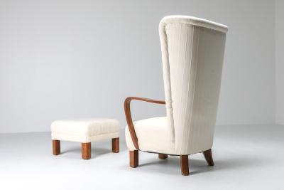 White Wingback Chair With Ottoman 1950s