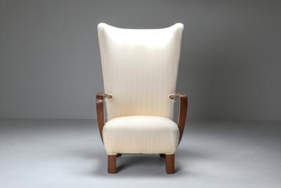 White Wingback Chair With Ottoman 1950s