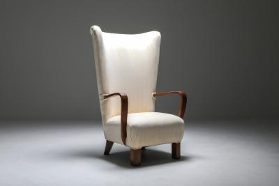 White Wingback Chair With Ottoman 1950s