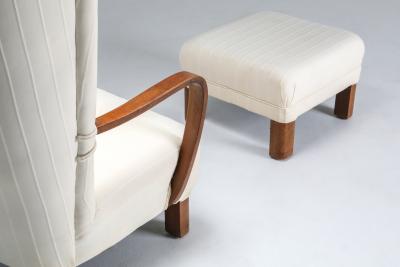 White Wingback Chair With Ottoman 1950s