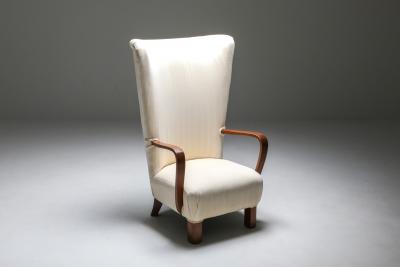 White Wingback Chair With Ottoman 1950s