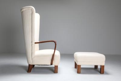 White Wingback Chair With Ottoman 1950s