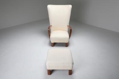 White Wingback Chair With Ottoman 1950s