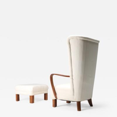White Wingback Chair With Ottoman 1950s