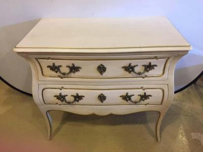 White and Gilt Decorated Louis XV Style Bombe Commode