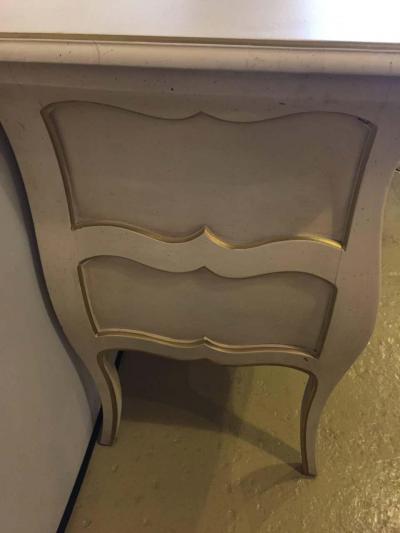 White and Gilt Decorated Louis XV Style Bombe Commode