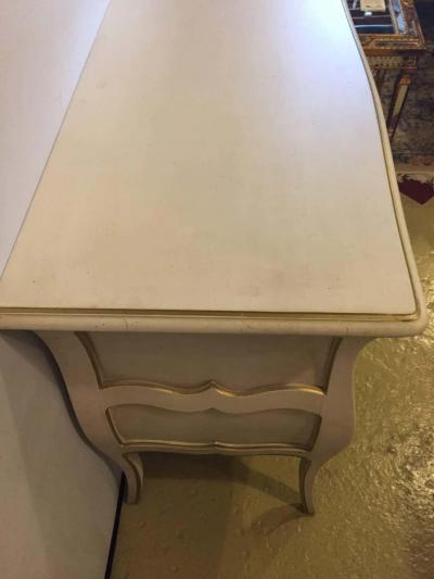 White and Gilt Decorated Louis XV Style Bombe Commode