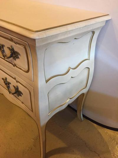 White and Gilt Decorated Louis XV Style Bombe Commode