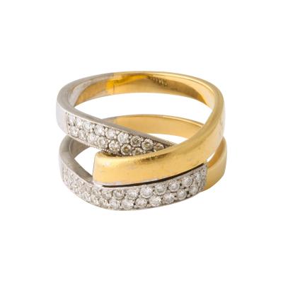 White and Yellow 18 K Gold Crossover Ring