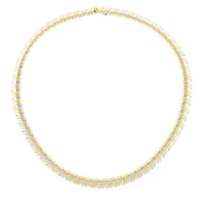 White and Yellow Gold Ribbed Collar Necklace