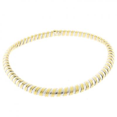White and Yellow Gold Ribbed Collar Necklace