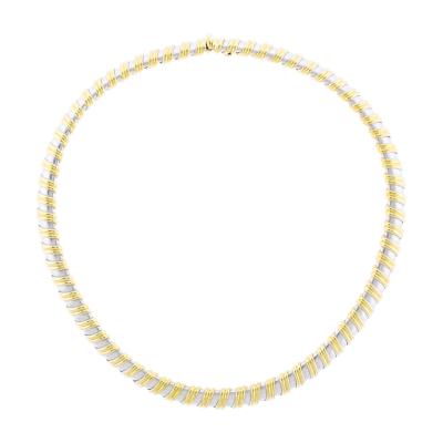 White and Yellow Gold Ribbed Collar Necklace