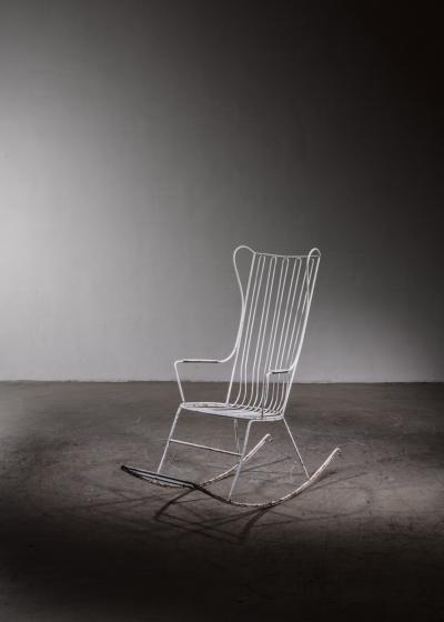 White lacquered wrought iron rocking chair