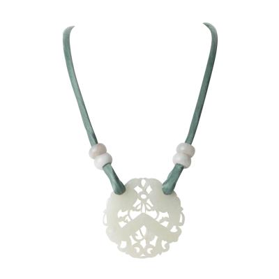 White nephrite jade carved and pierced circular pendant 1800s 