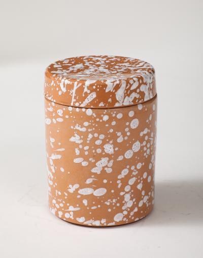 White on Terracotta Splaterware Canisters