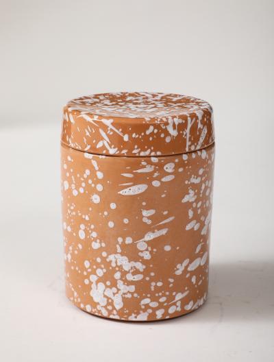 White on Terracotta Splaterware Canisters