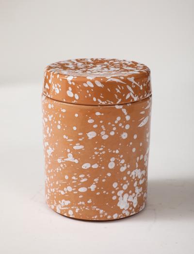 White on Terracotta Splaterware Canisters
