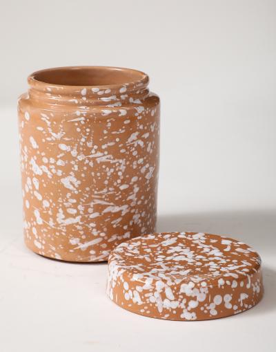 White on Terracotta Splaterware Canisters